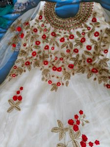 white and red gown