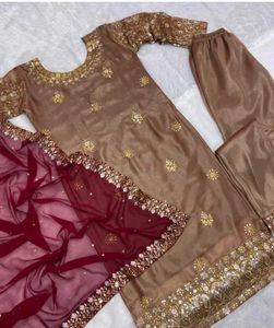 Elegant Brown Embroidered Salwar Suit