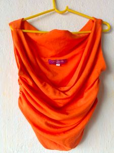 Chic Orange cowl neck Sleeveless fitted Top