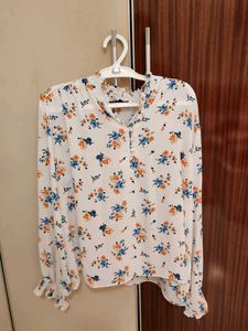 Blue And Orange Floral Ruffle Blouse - Allen Solly
