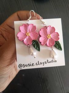 Floral Sakura Pearl Drop Earrings