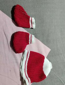 Adorable Red Knitted Baby Set