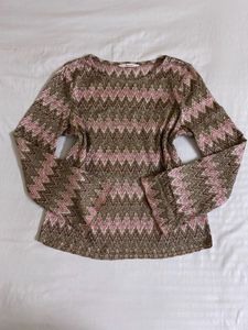 Korean Patterned Long Sleeve Top Fits S-M