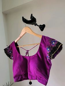 NEON PURPLE VELVET PADDED DESIGNER BLOUSE