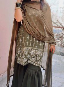 Olive Green Embellished Gharara Suit