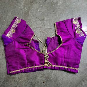 Purple Embroidered Zari Work Saree with Blouse