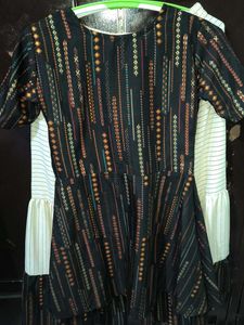 Tiered Black &amp; Cream Dress Kurta 2 Piece Set