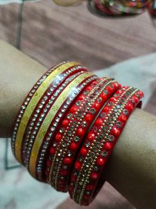 Red &amp; Gold Bangle Set Size - 2/6