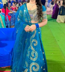 Teal Embroidery Lahenga