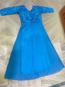 Aqua Blue Sequin Embellished Gown