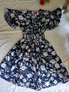 Brand New Floral Mini Dress Dark Blue with Slit