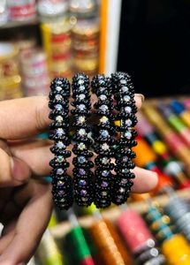 Black Moti With Rambo Store Bangles (Set Of 4)