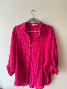 Hot Pink Linen Button-Down