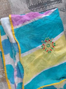 Striped Embroidered Saree