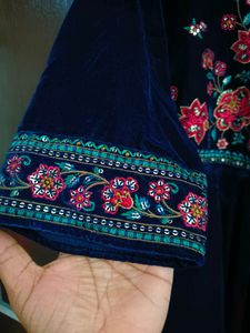 Elegant Embroidered Velvet Gown Set