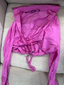 ZARA PINK CROP SHIRT WITH WAIST CHAIN