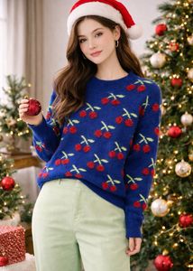 Festive Woven Cherry Patterned Pullover