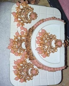 Golden With Peach Colour Perl Necklace Set