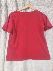 Chemistry Women Red Solid Pure Cotton Top