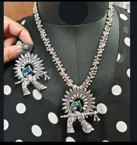 Oxidized Silver Krishna Necklace Set