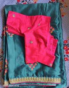 Teal and Pink Embroidered Saree