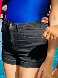 Denim Shorts Set Of 2- Black And White