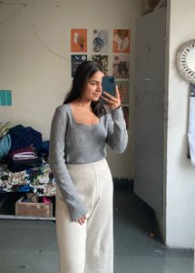 Gray Square Neck Top