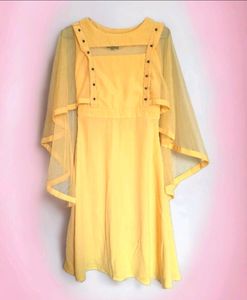 Cap Sleeves Aline Yellow Colour Dress