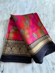 Pink & Gold Print Saree