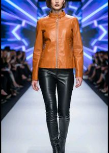 Dark Orange Faux Leather Jacket