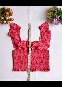 Pink Floral Ruffle Smocked Crop Top