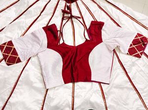 Maroon &amp; white lehenga choli.