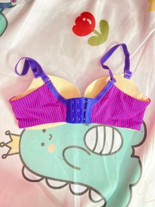 Pink Striped Bra with Cartoon Detail