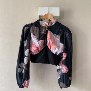 Black Bohemian Full Sleeved Crop Top