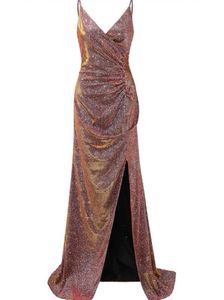 URBANIC Women&#39;s Ruched Sequin Gowns Sexy Spaghetti