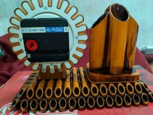 Bamboo Desk Organizer with Clock