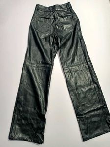 Shein Black Leather Wide Leg Pants XS 28-30