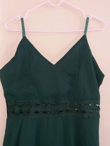 Green Noodle Strip Skater Dress Lace On Waist