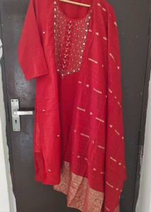 Red Embroidered Kurta