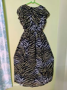 Zebra Printed Butterfly Sleeved Long Dress