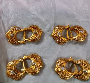 Golden Imitation Earrings Set Of 3 Pairs
