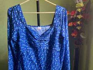 Blue Floral Long Sleeve Dress