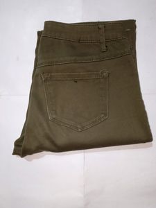 Olive green jeans pant for girls