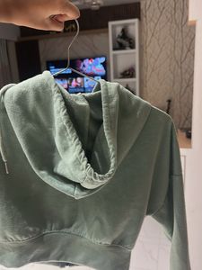 Sage Green Cropped Zip-Up Hoodie