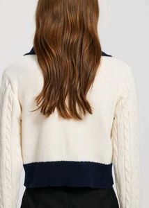 Cable Knit Crop Polo Sweater