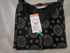 Ethnic Black Printed Straight Kurta