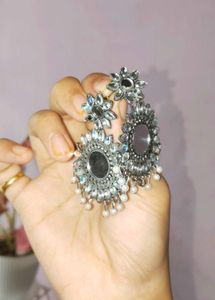 Stunning Oxidised Silver Jhumkas with Pearls