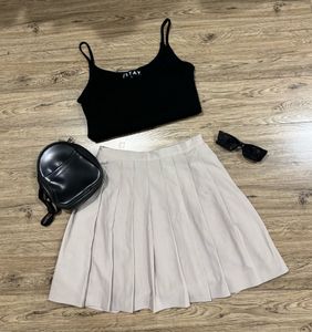 Pleated light Beige Mini Skirt.