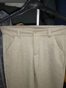 Combo Of 2 Trousers Grey Checked And Beige