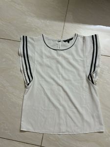 White casual/office Top With Black Stripes